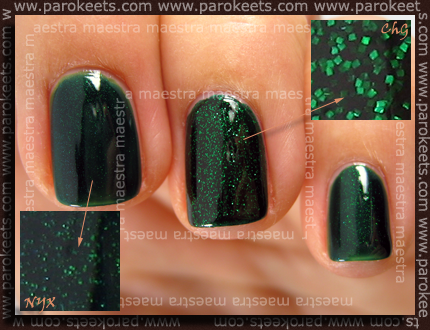 China Glaze - Emerald Sparkle Vs. NYX - Las Vegas